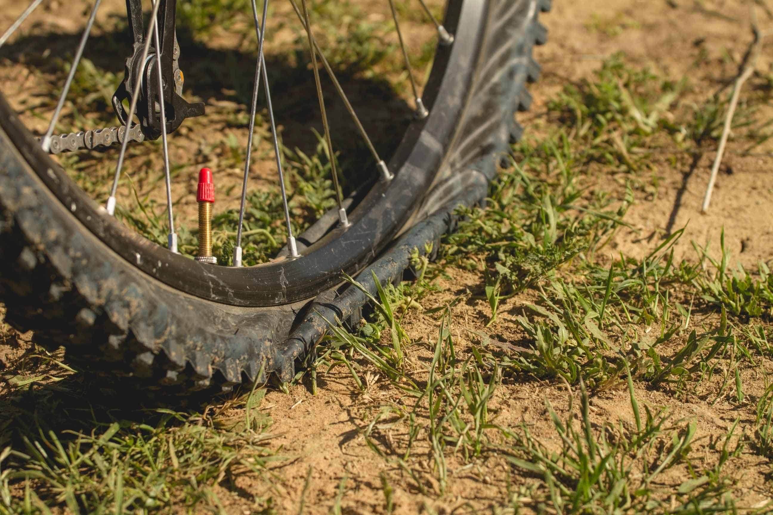 flat bike tire on grass